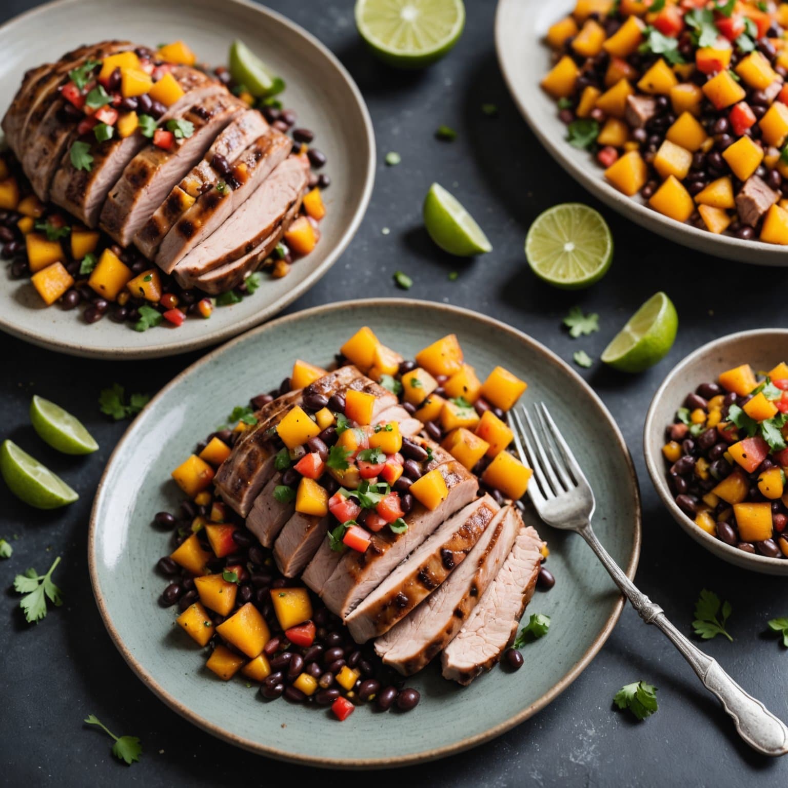 Svinekjøtt med fersken- og svartebønnesalsa