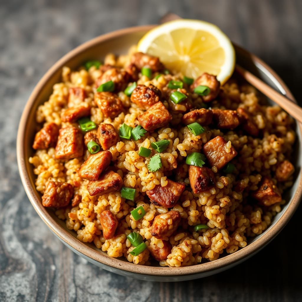 Svinekjøtt med stekt quinoa
