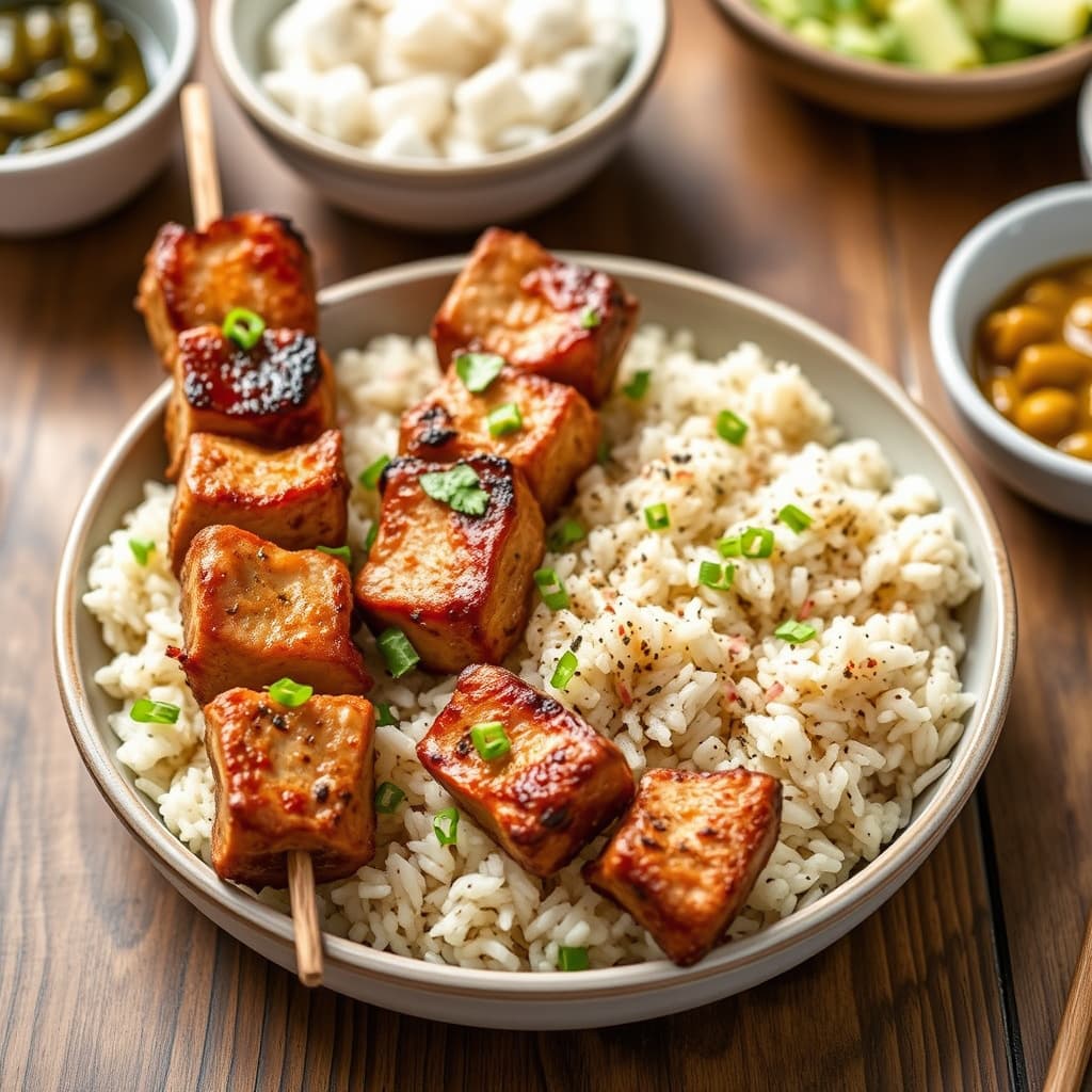 Svinekjøttkebab med sesamris