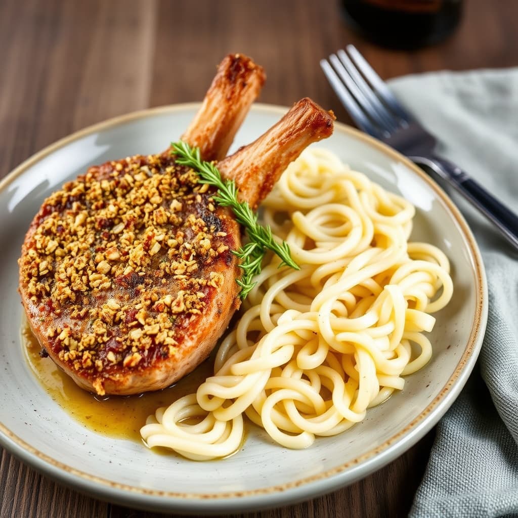 Svinekoteletter med karve- og krydderpankor