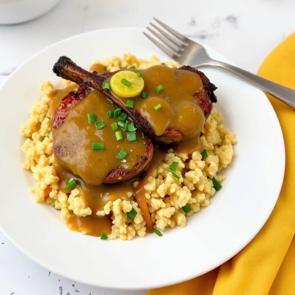 Svinekotletter med ananasgravy og meksikansk couscous