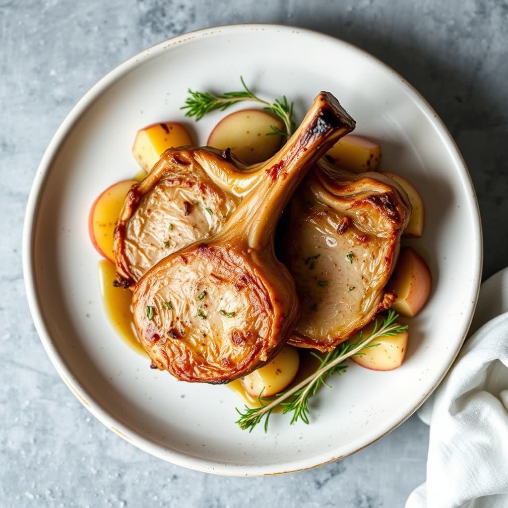 Svinekotletter med pepperrot- og eplekompott