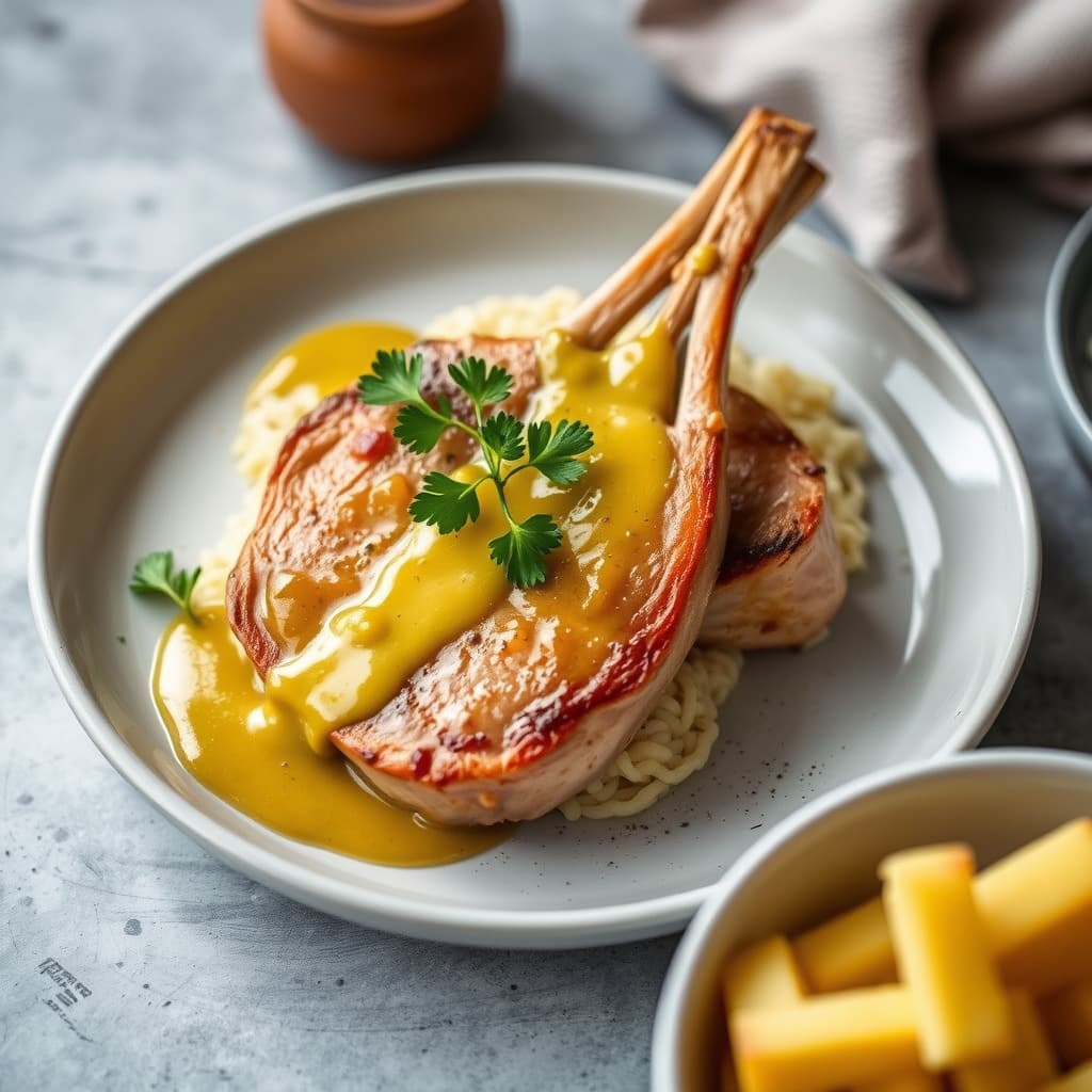 Svinekotletter med sennep og fløte