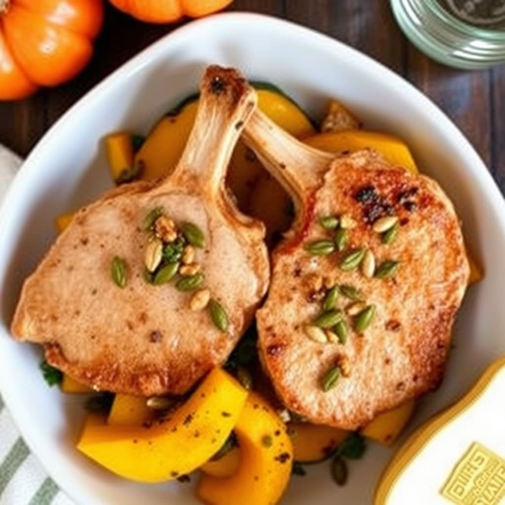 Svinekotletter og squash med gresskarfrøvinaigrette