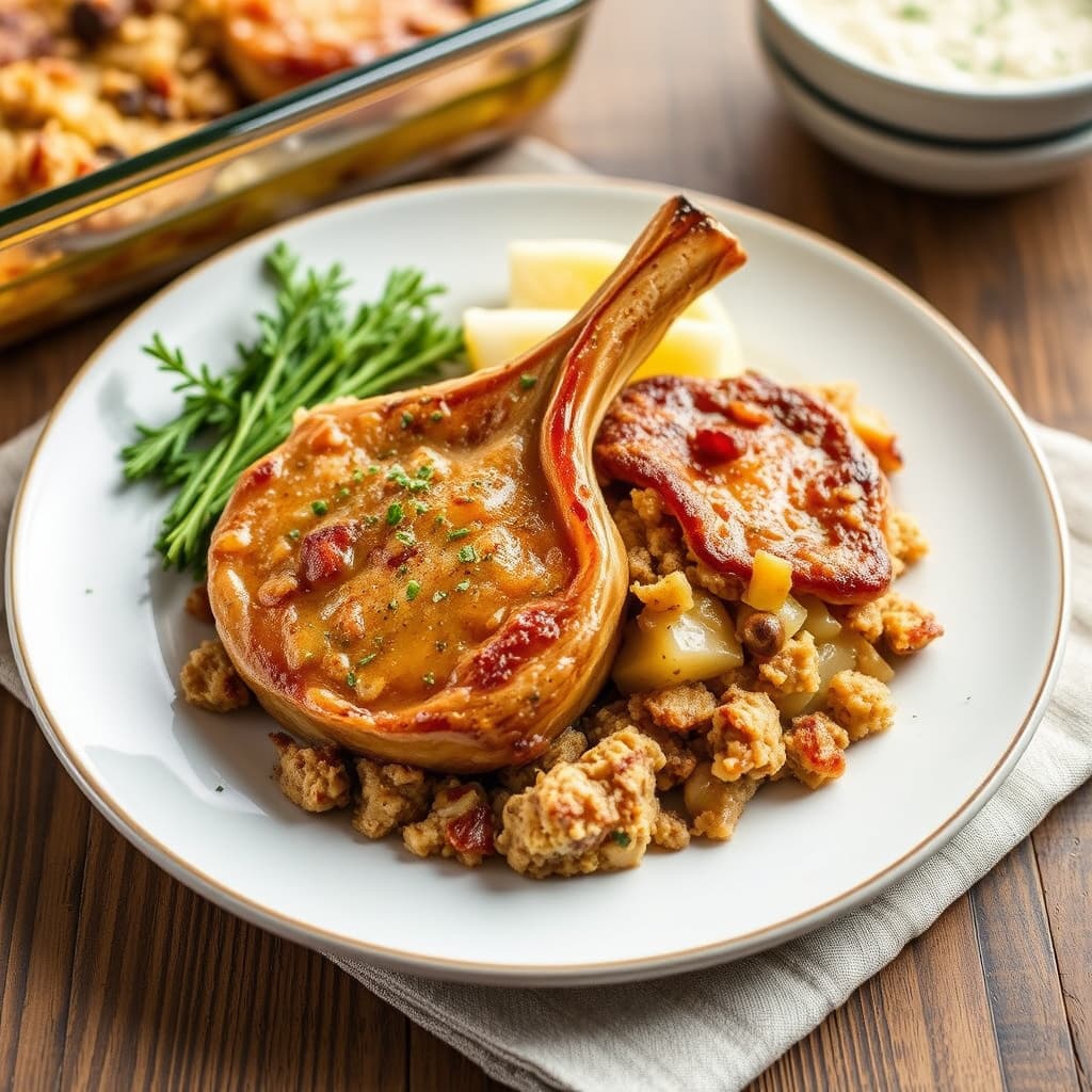 Svinekotletter og stuffing i ovn