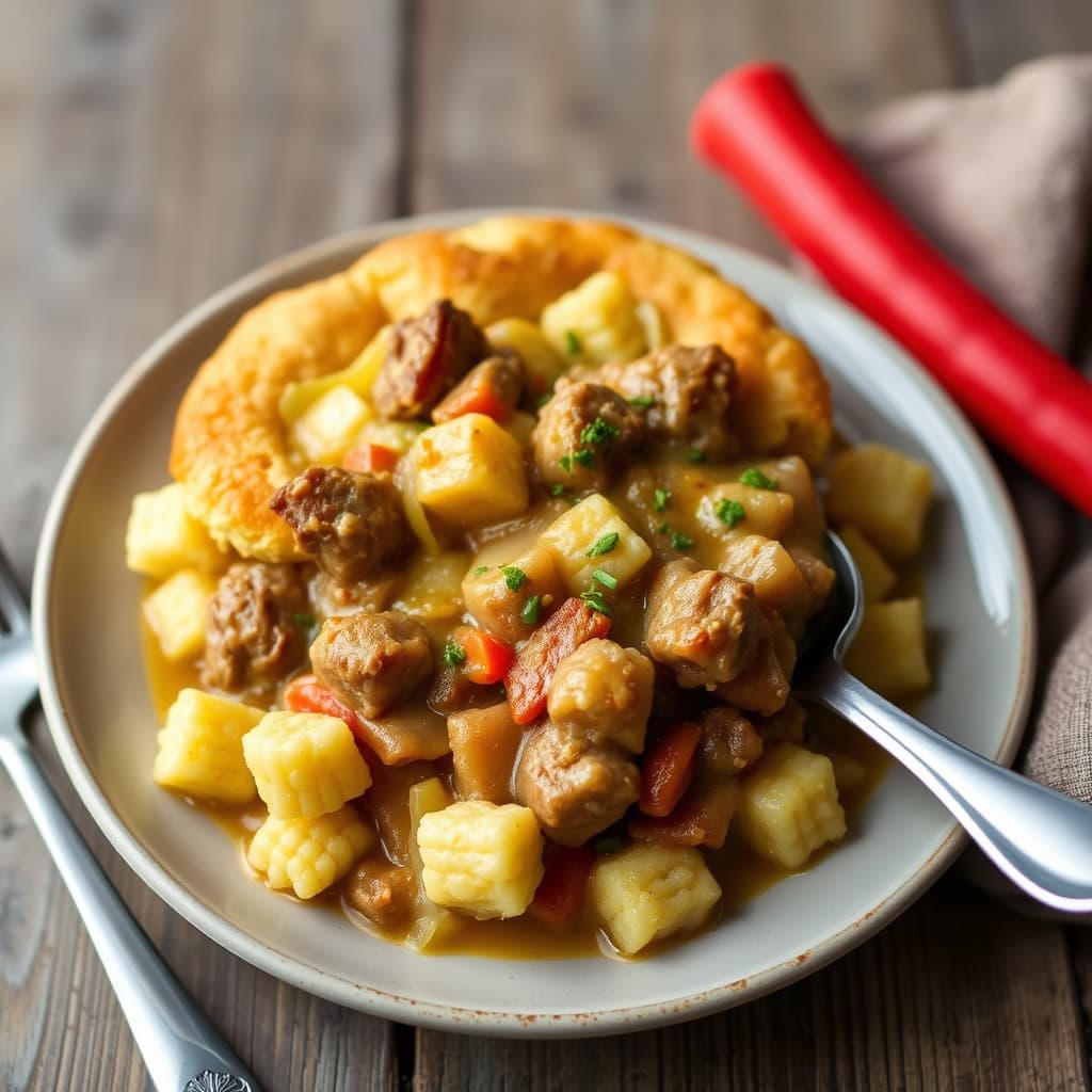 Svinepottipie med maisbrødtak