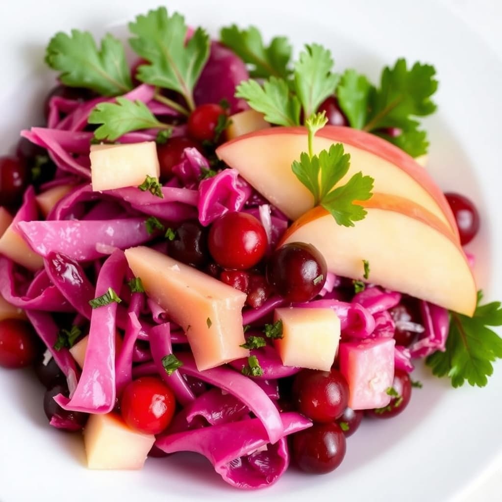 Sylteagurk av rødkål med tranebær og eple