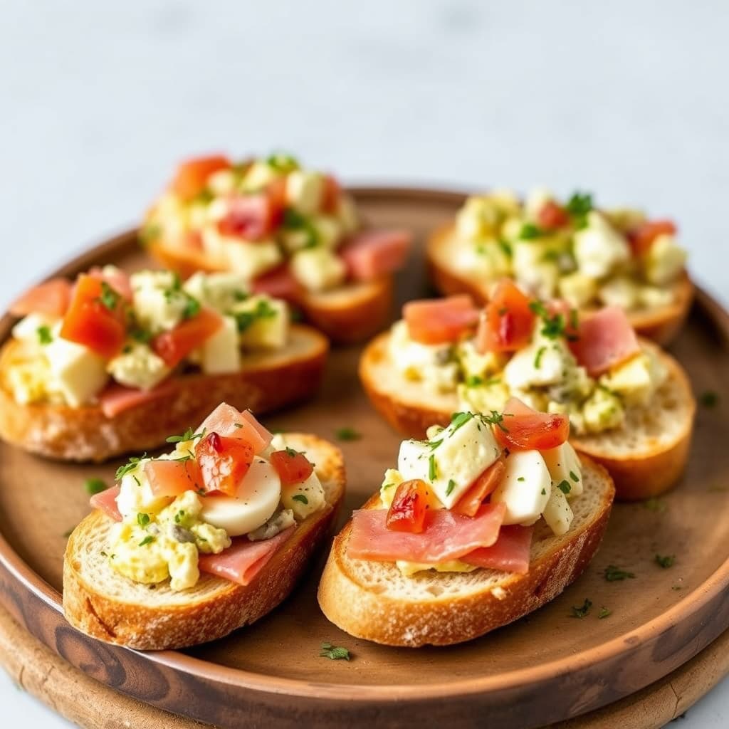 Syltede eggsalat-crostini med Serranoskinke