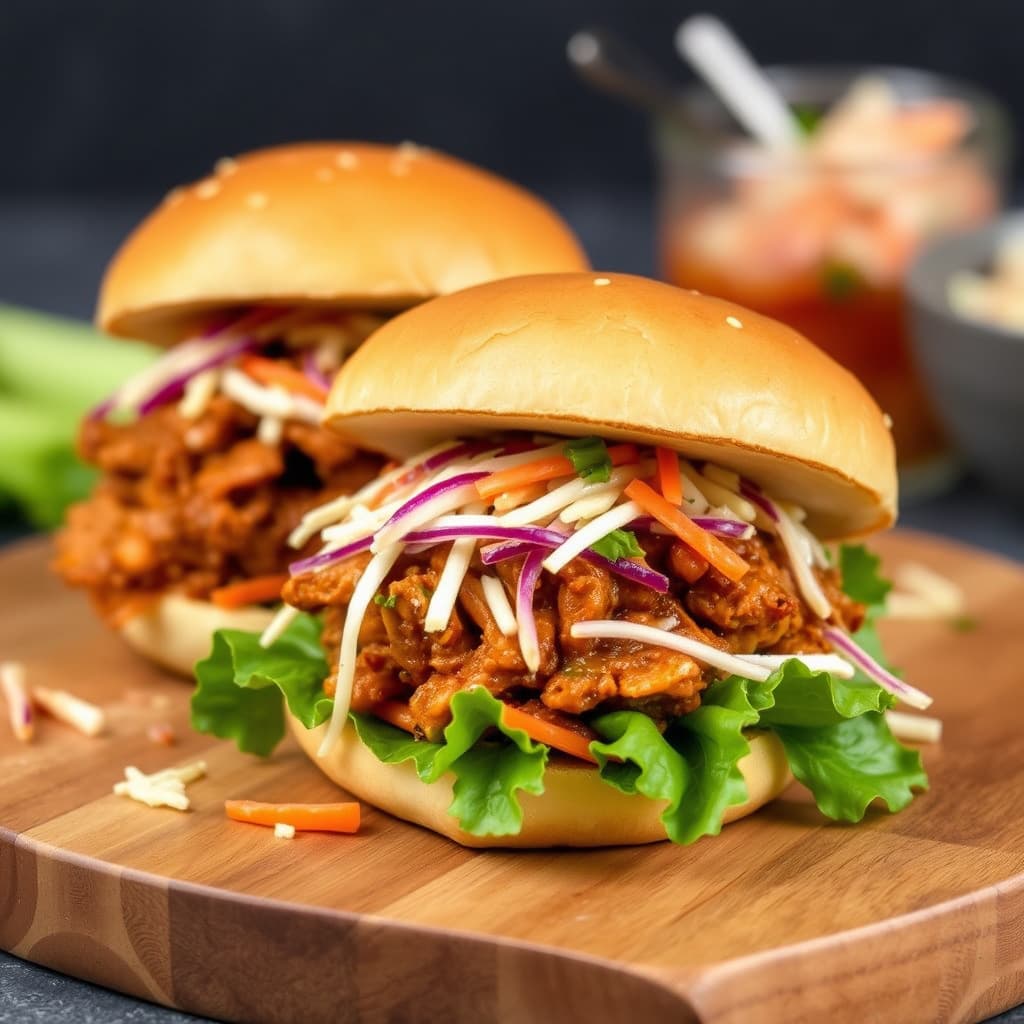 Syrlige svinesandwicher med krydret kålsalat