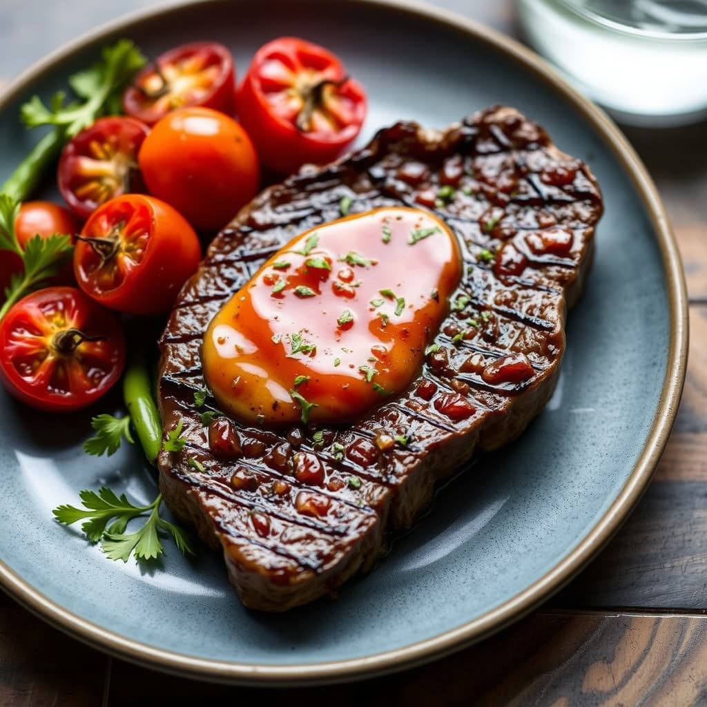T-bone steak med brent tomat- og pepperrot-smør