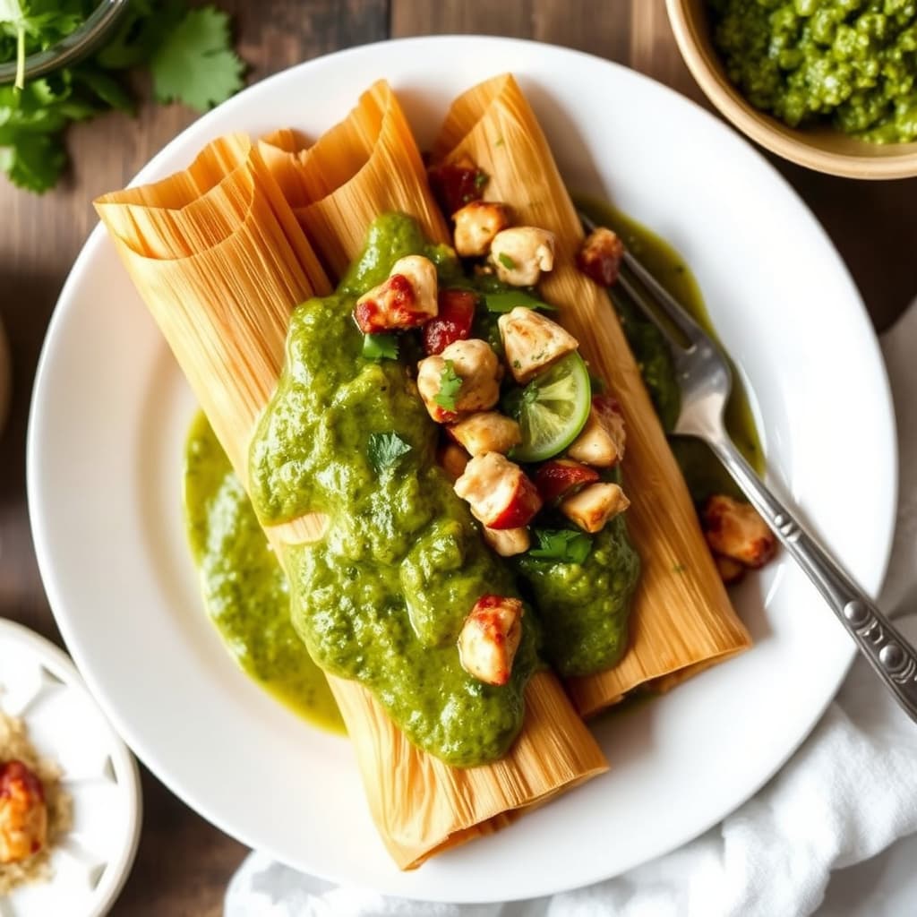 Tamales med kylling og salsa verde