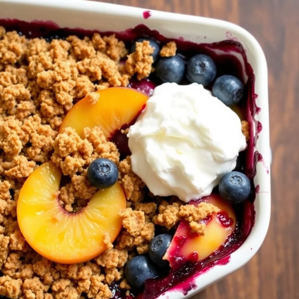 Tante Raffys fersken- og blåbærcrisp