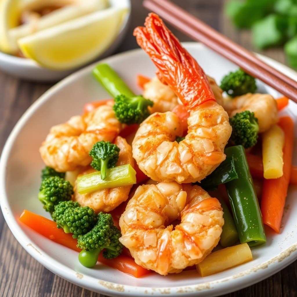 Tempura-reker og grønnsaker