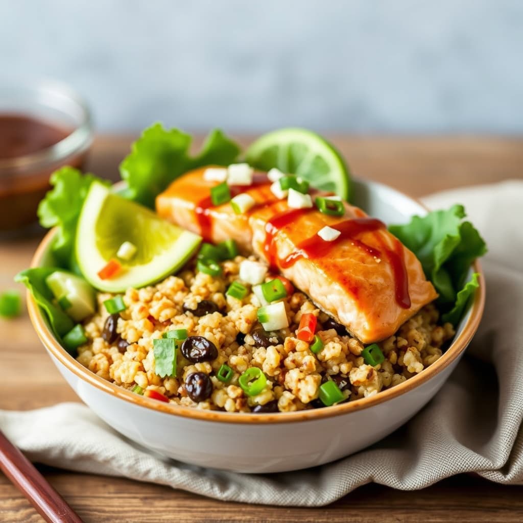 Teriyaki laks med quinoa-boller