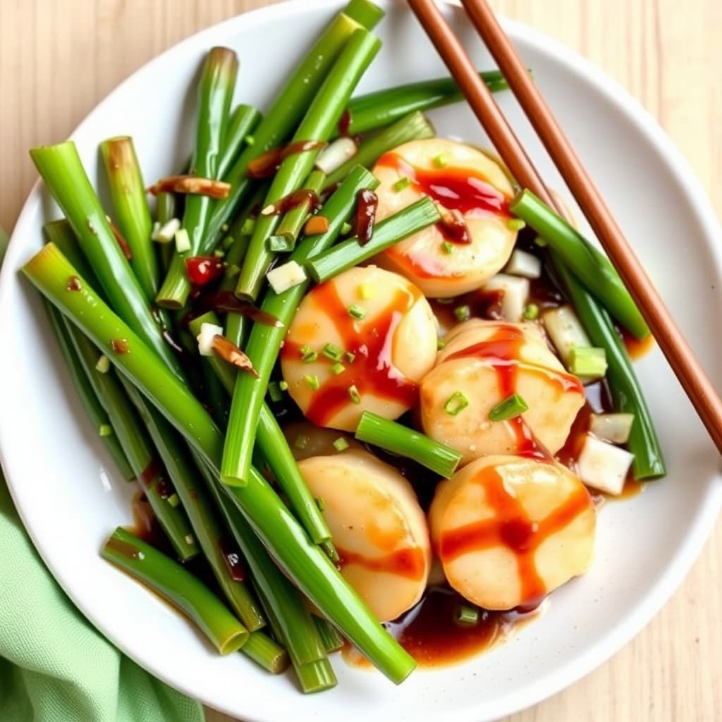 Teriyaki-scampi og grønne løk