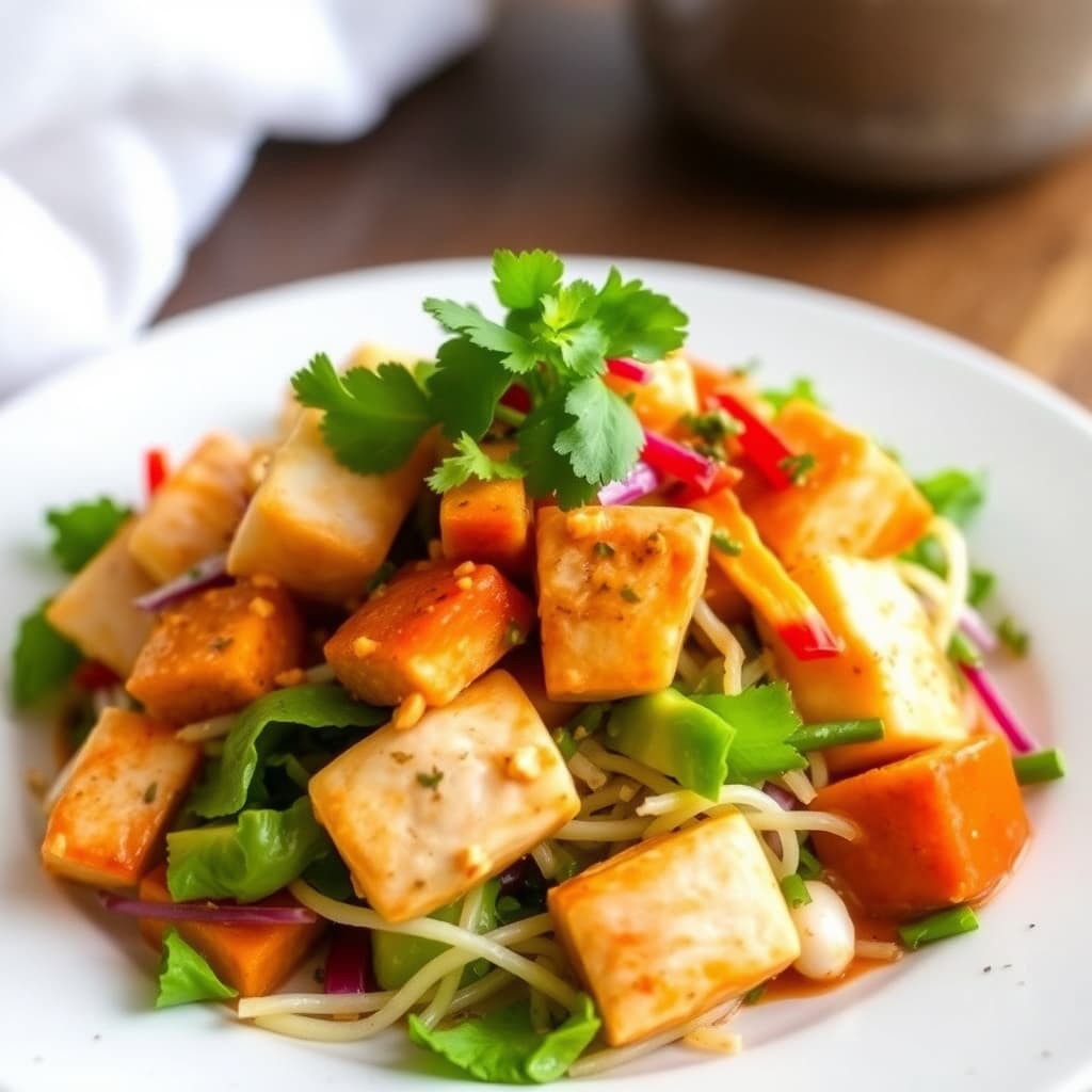 Thai rød karri med Mahi Mahi-salat