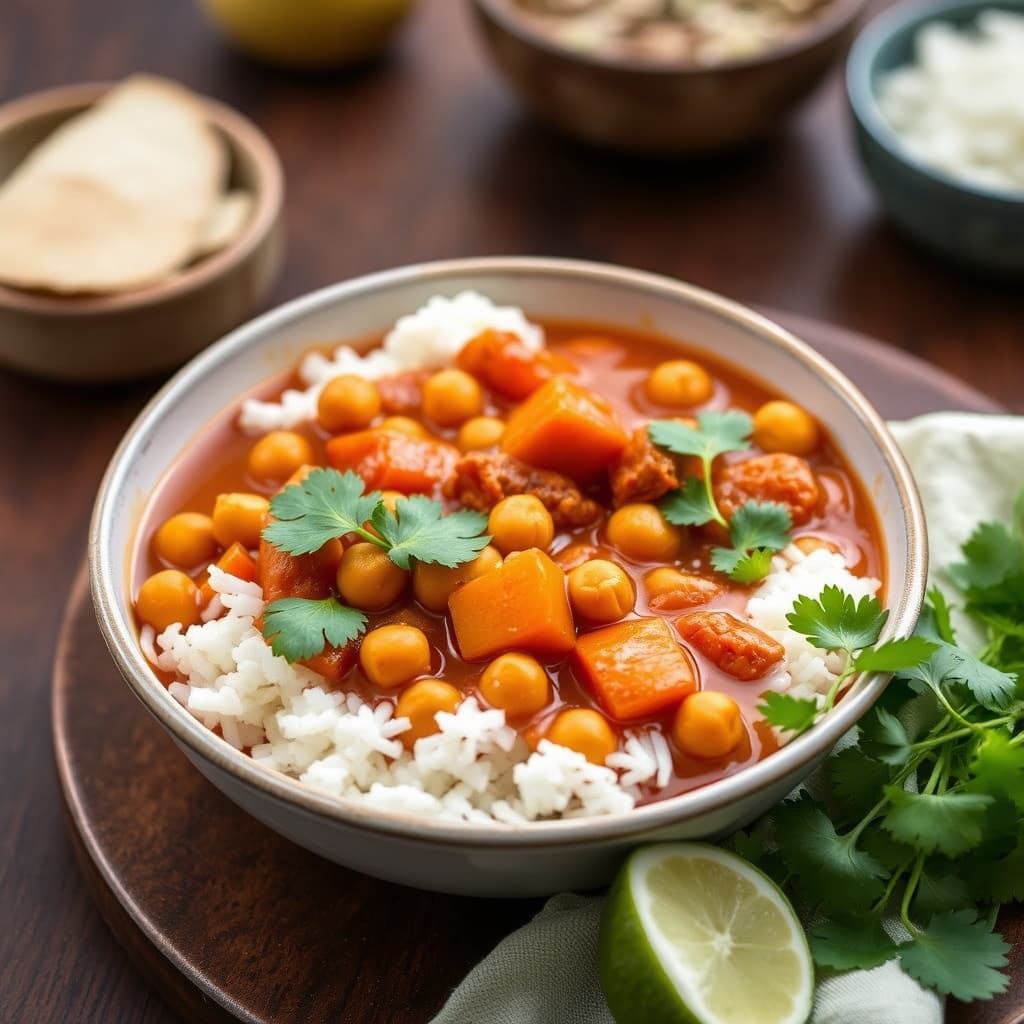Thailandsk rød curry med butternut squash og kikerter