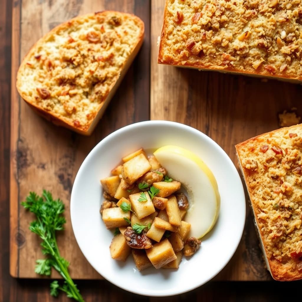 To-veis kantarell- og pærefylling til brød med stuffing