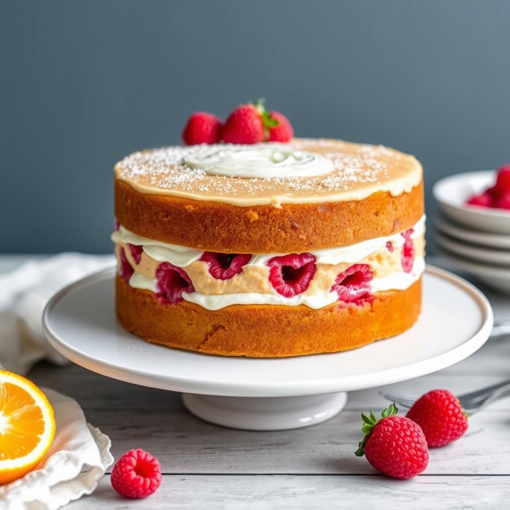 Todds appelsin- og bringebærkake