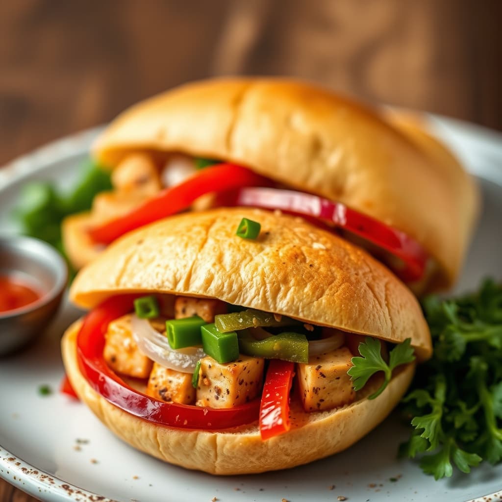 Tofusandwich med løk og paprika