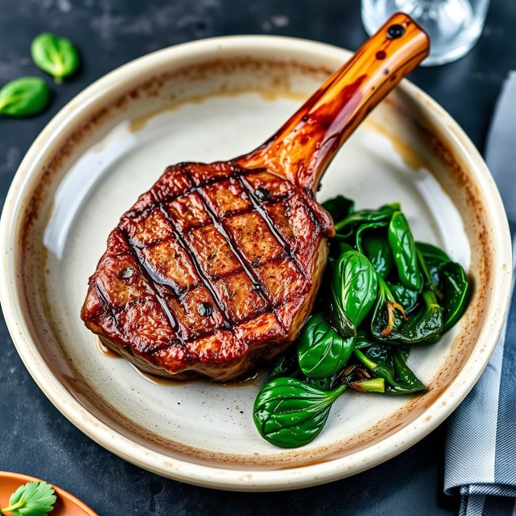 Tomahawk-biff og sautert spinat