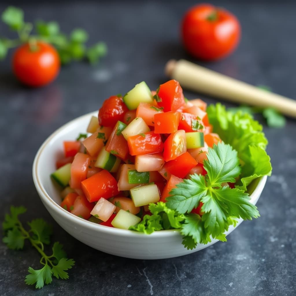 Tomat-, agurk- og rød pepper-relish