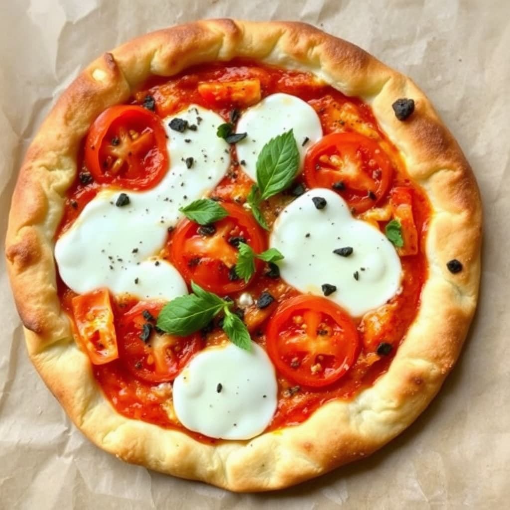 Tomat- og mozzarella-pizza med filodeigbunn