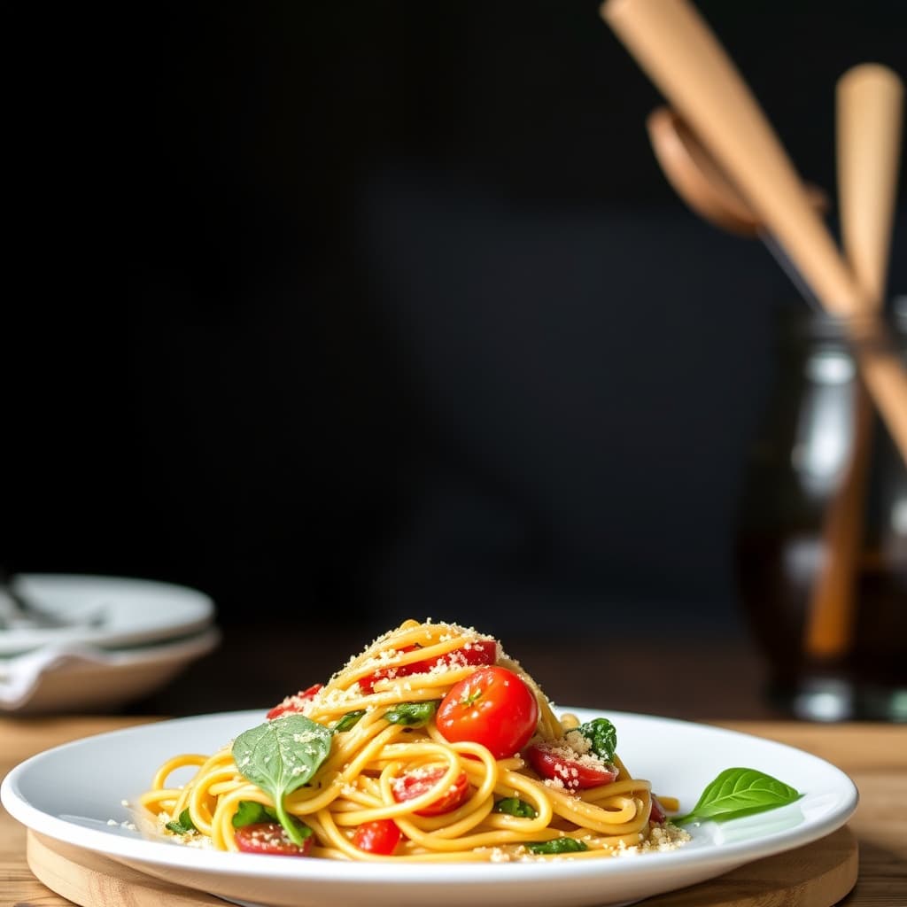 Tomat- og spinatpasta med blanding