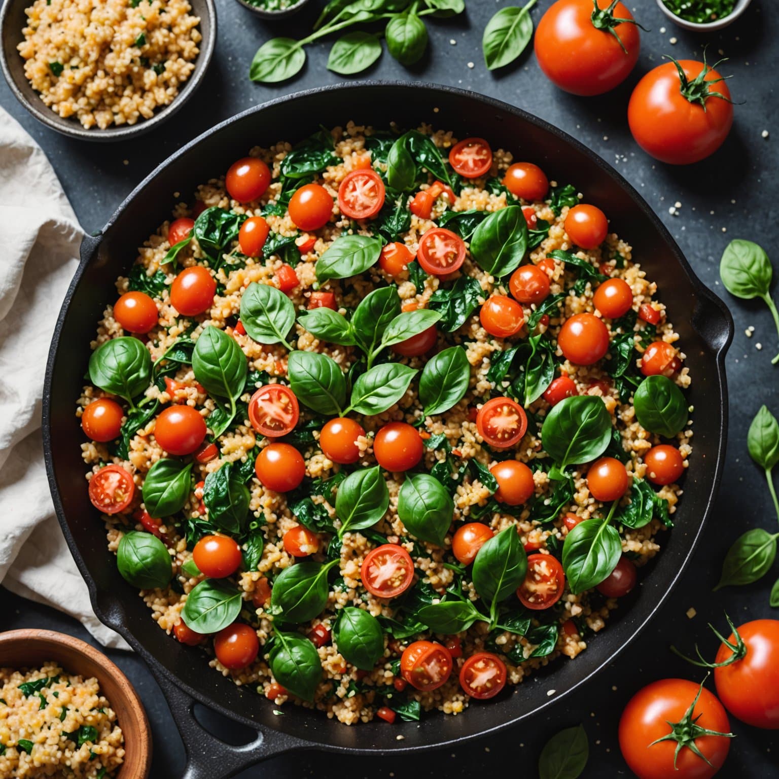 Tomat- og spinatquinoa-panne