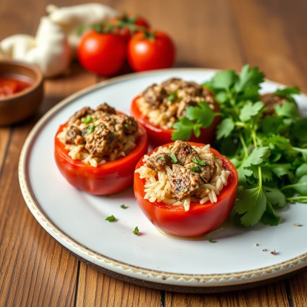 Tomater fylt med lam og ris (Yemistes Domates me Rizi)