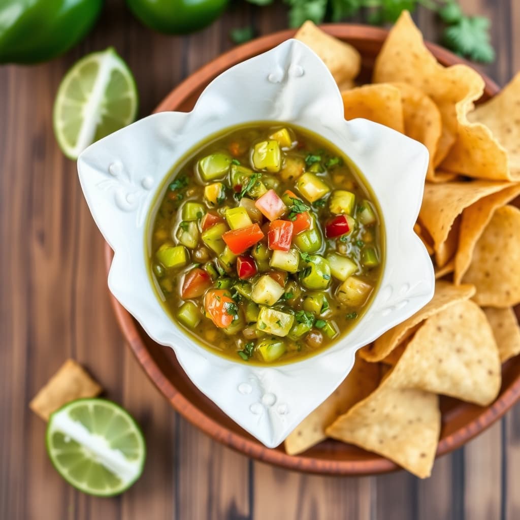 Tomatillo-salsa og chips