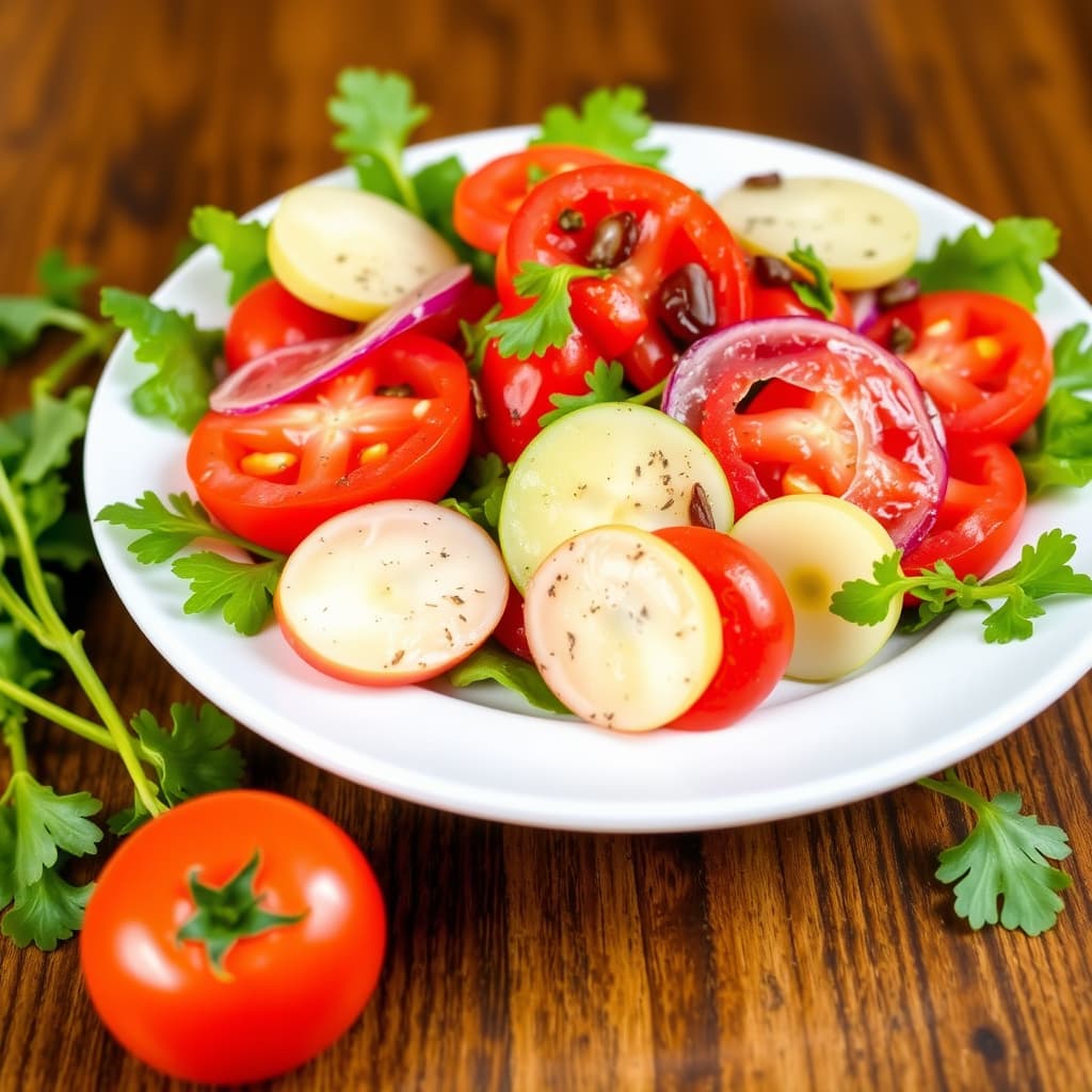 Tomatsalat med vannkresse og endiviesalat