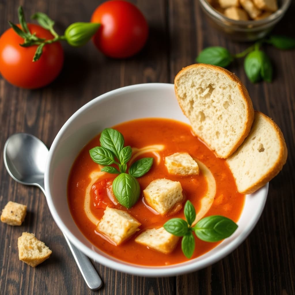 Tomatsuppe med parmesancroutoner