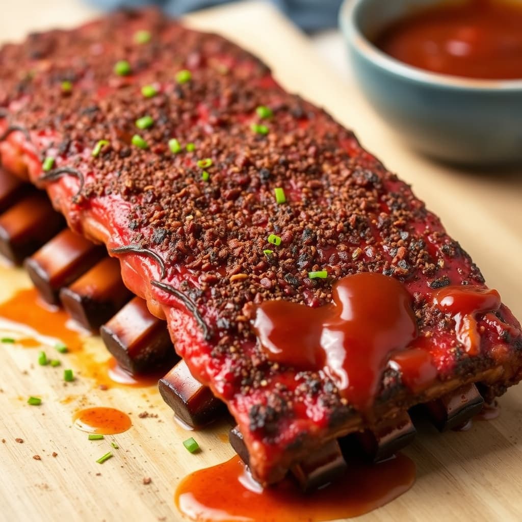 Tørkrustede ribbe med eddik-bbq-saus