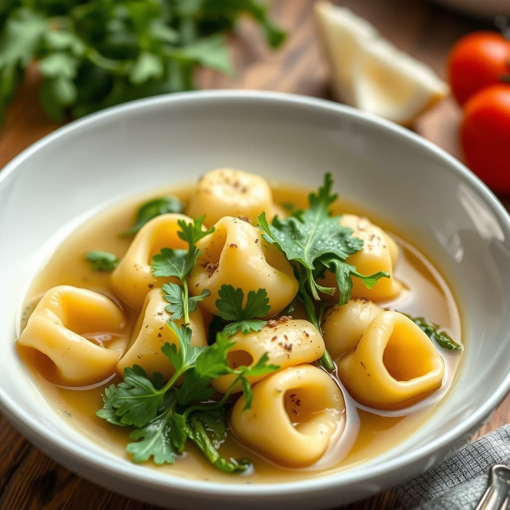 Tortellini i kraft med ruccola