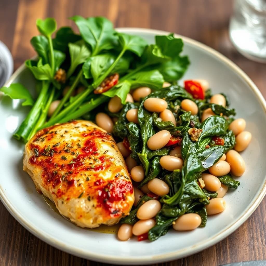Toscansk kylling med hvite bønner og wiltede grønnsaker