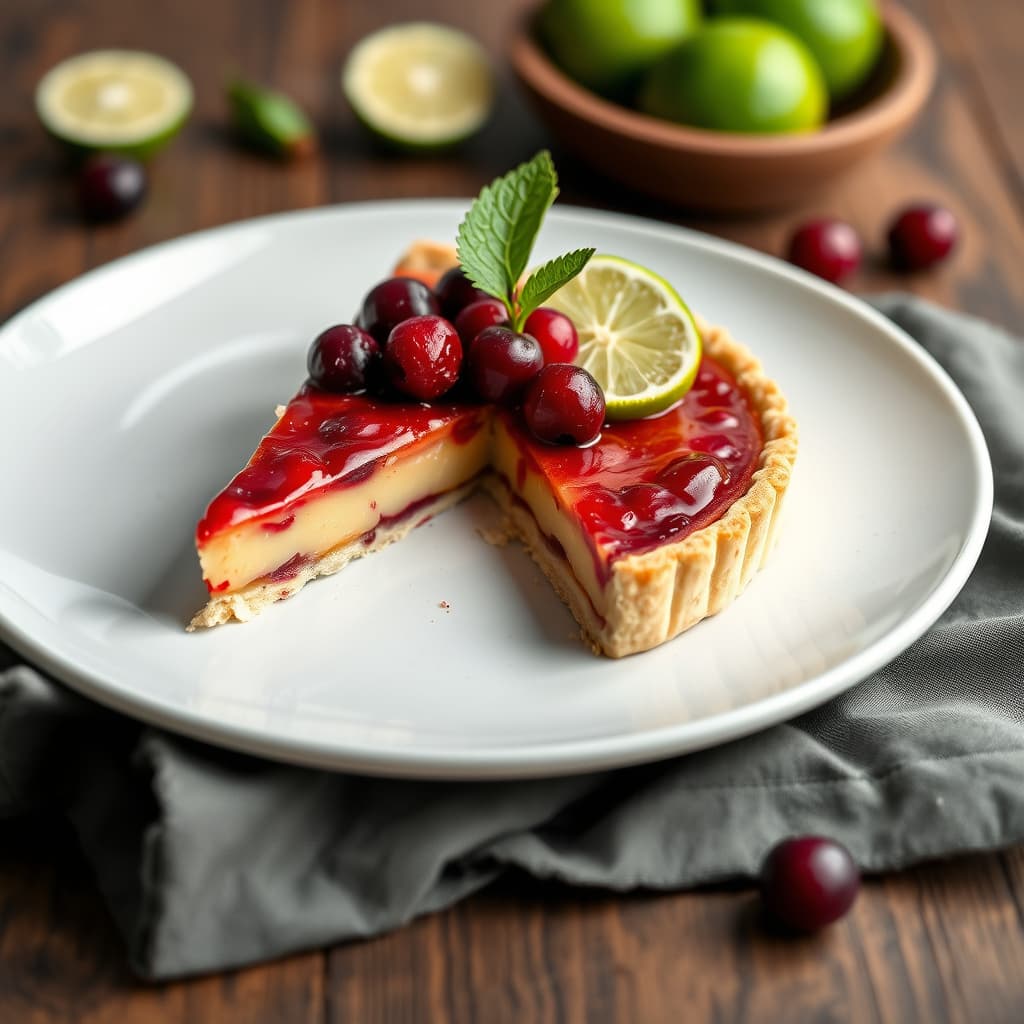 Tranebær-lime-terte