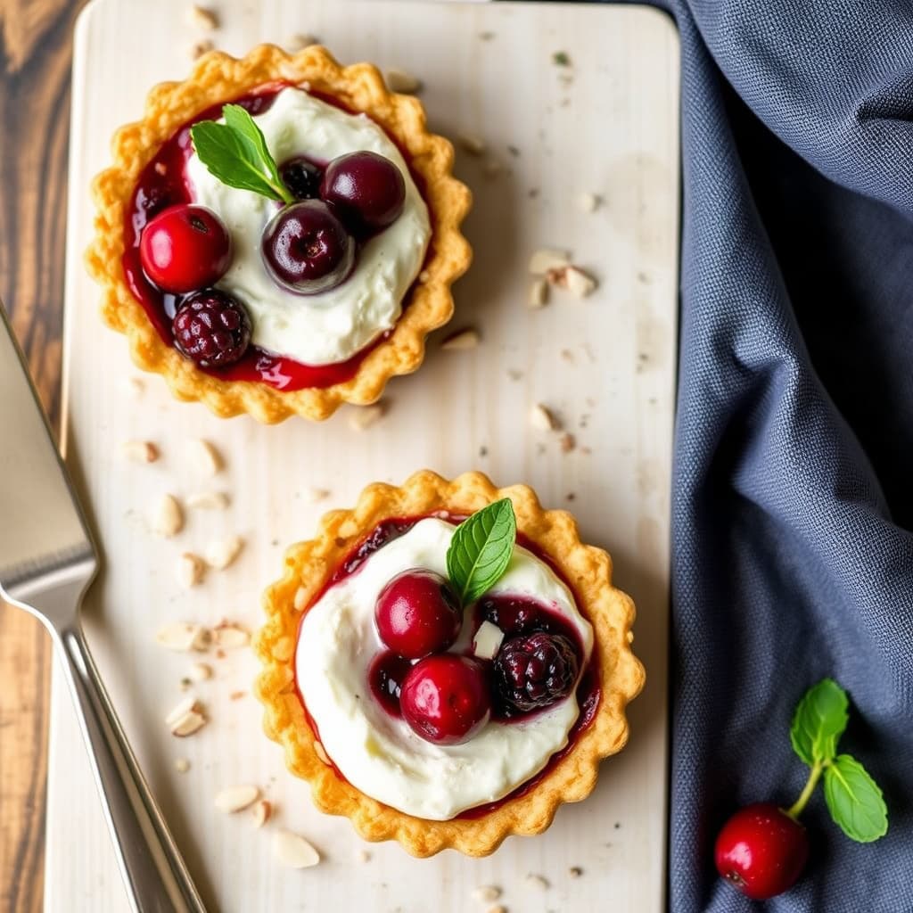 Tranebær-ricottakake i en ristet mandelbunn