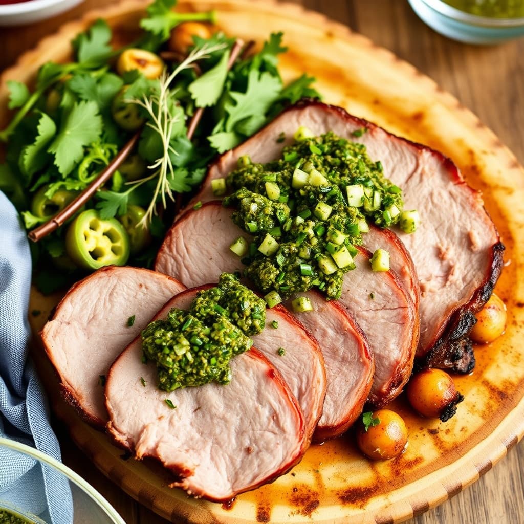 Tre-dagers, dobbeltkokt svinerull med stekt urtesalsa verde