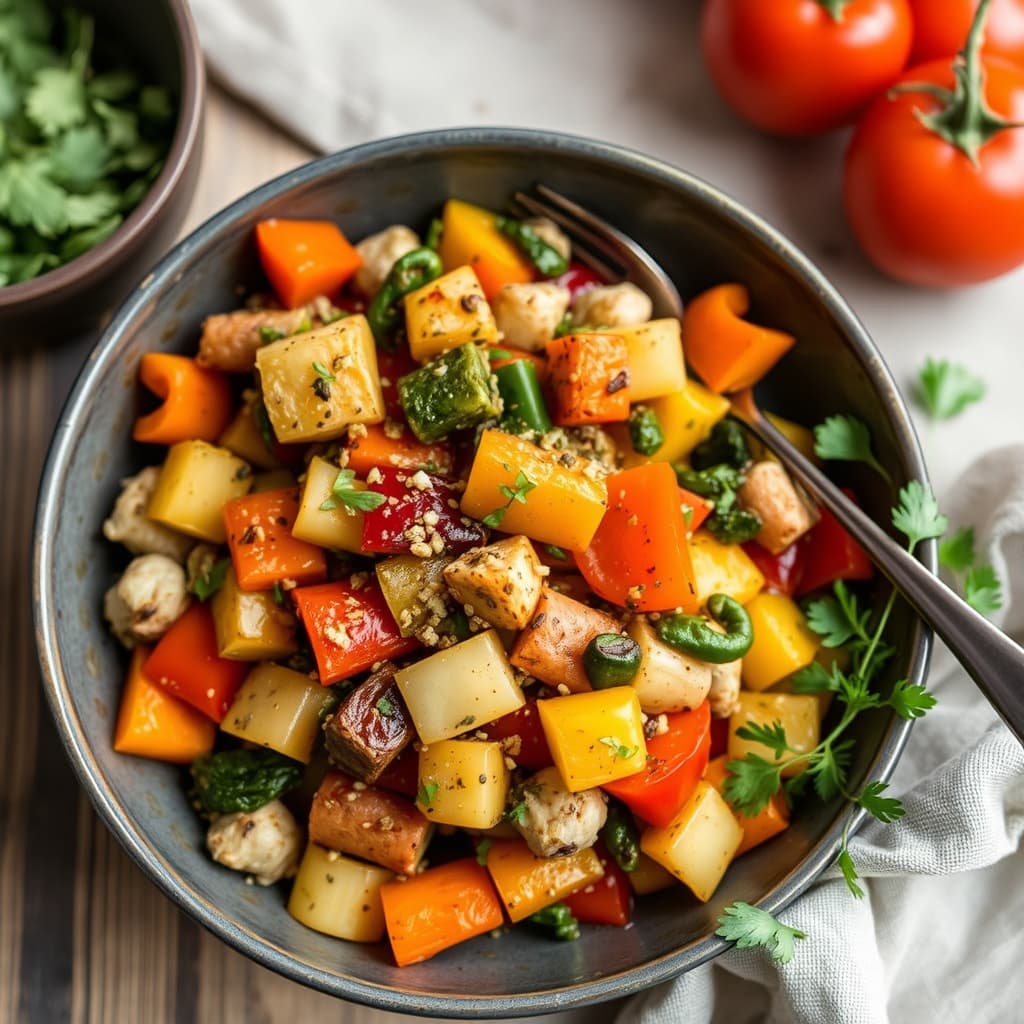 Trefarget grønnsakswok med spisskummenfrø og oregano