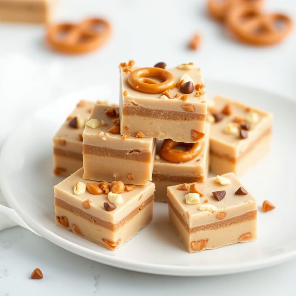 Trefarget jordnøttsmør- og saltstangfudge