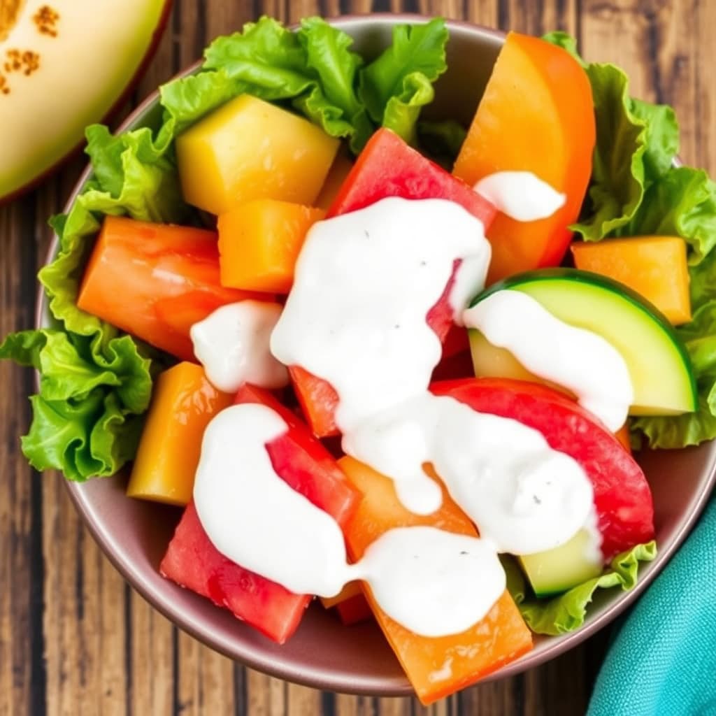 Trefarget melonsalat med yoghurt- og honningdressing