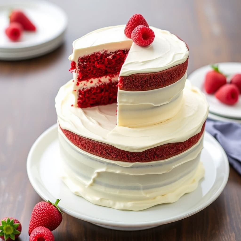 Trefarget rød fløyelskake