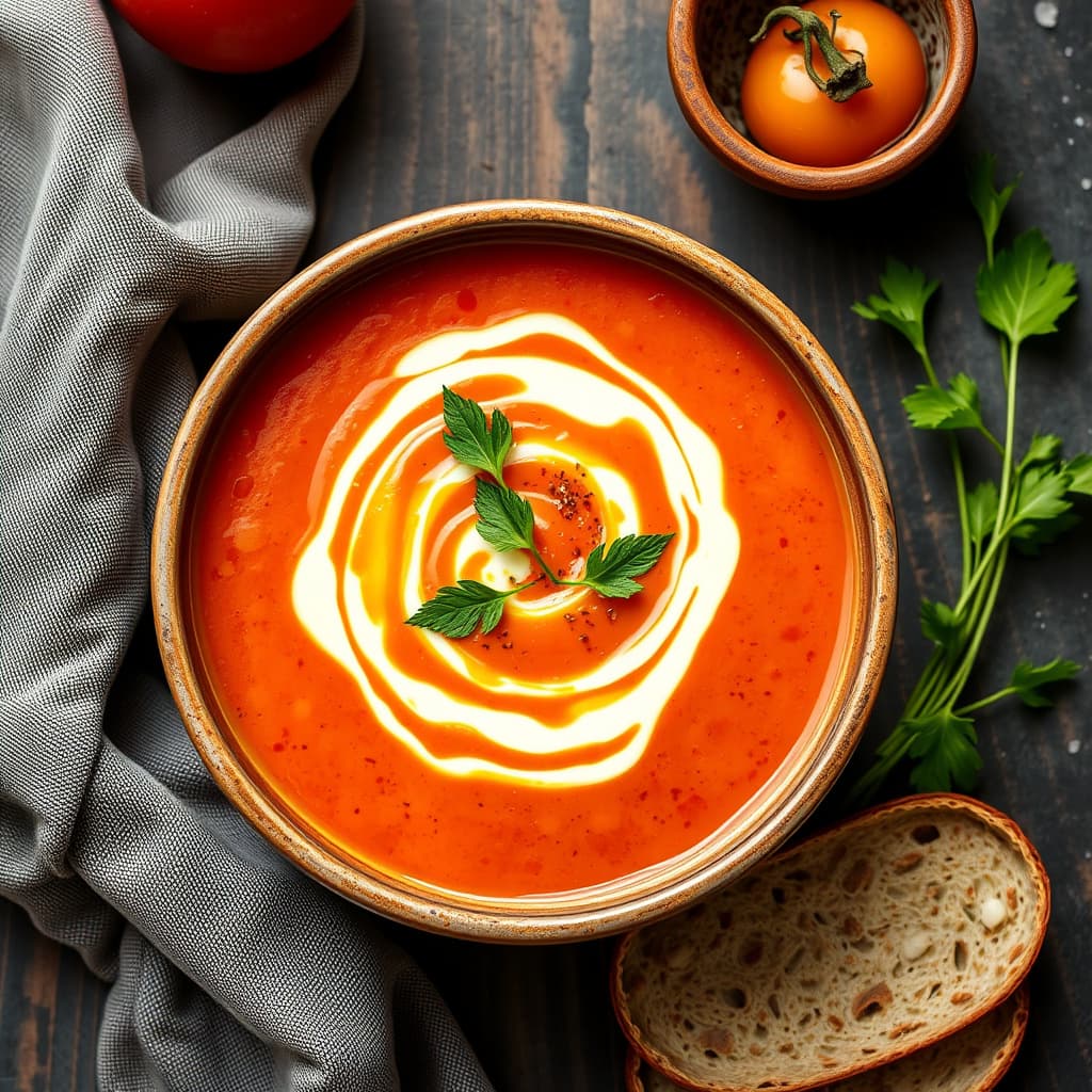 Trefoldig kraftig safran- og tomat- og fennikelsuppe