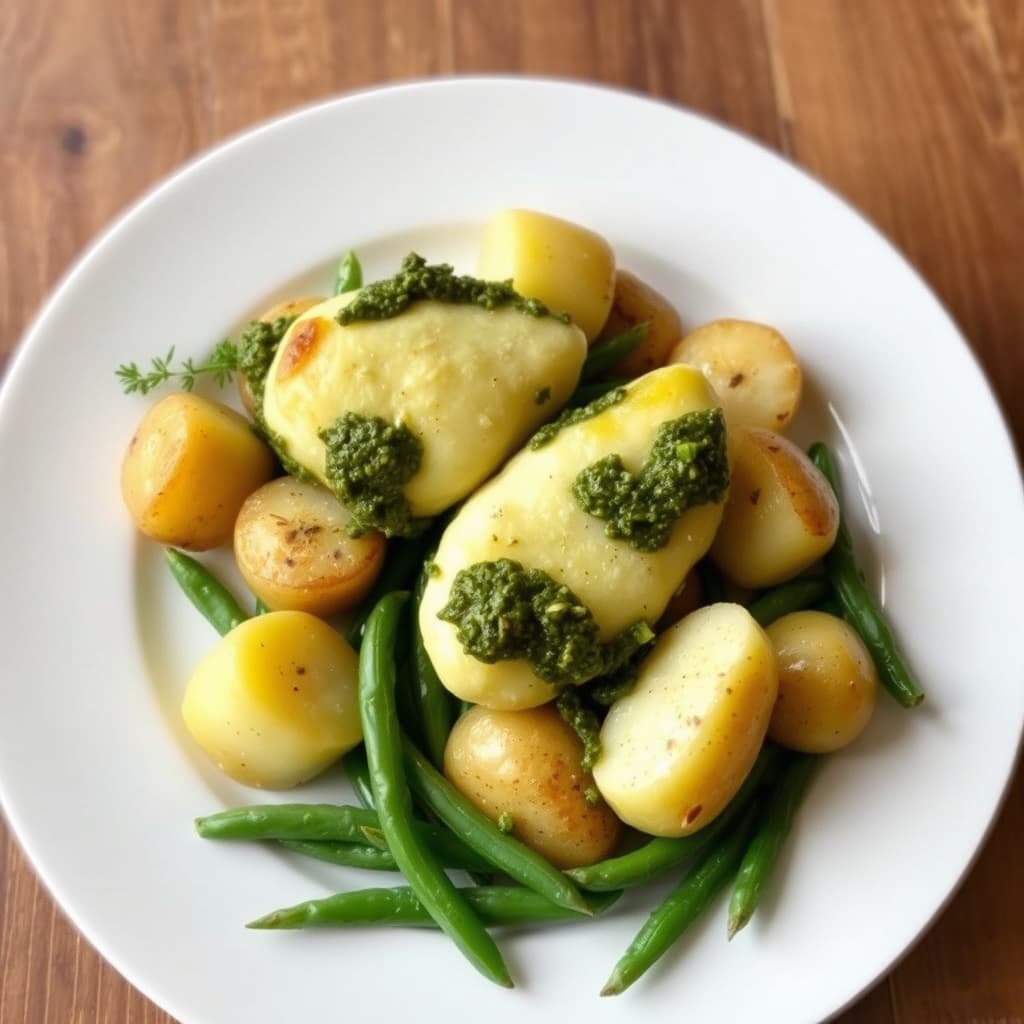 Trenette med pesto, poteter og grønne bønner