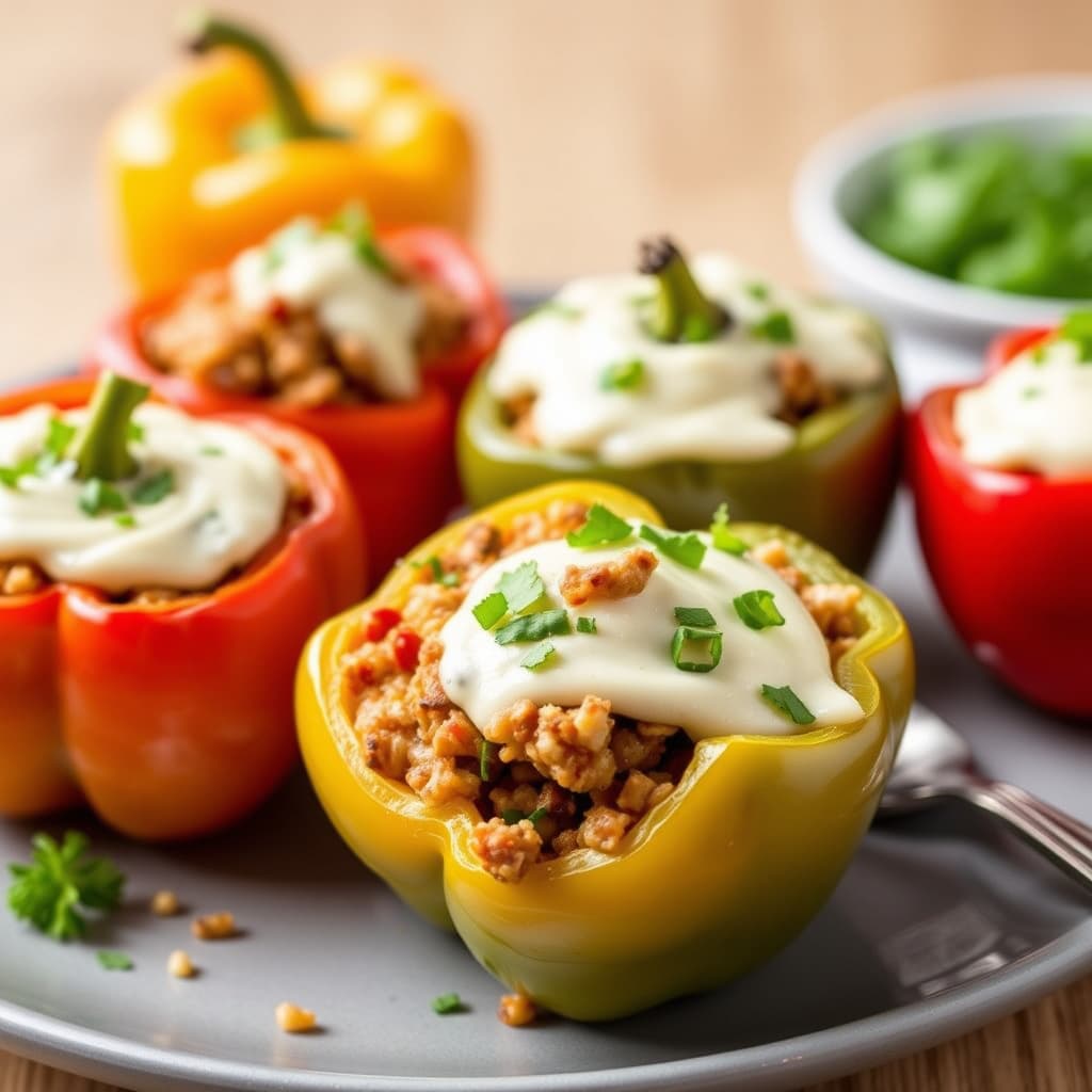 Tri-fargede fylte paprika