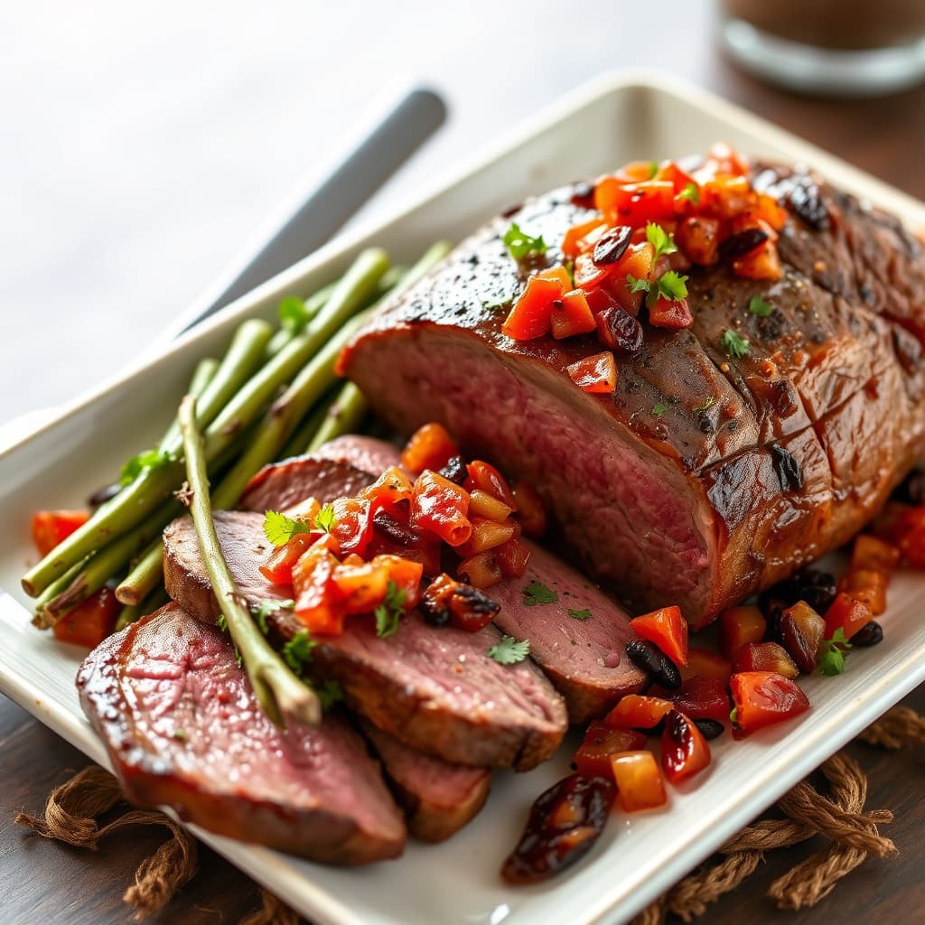 Tri-Tip stek med soltørket tomat og grillede paprika-relish