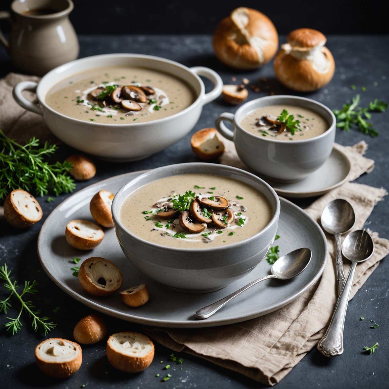 Trio av soppsuppe (kremet soppsuppe)
