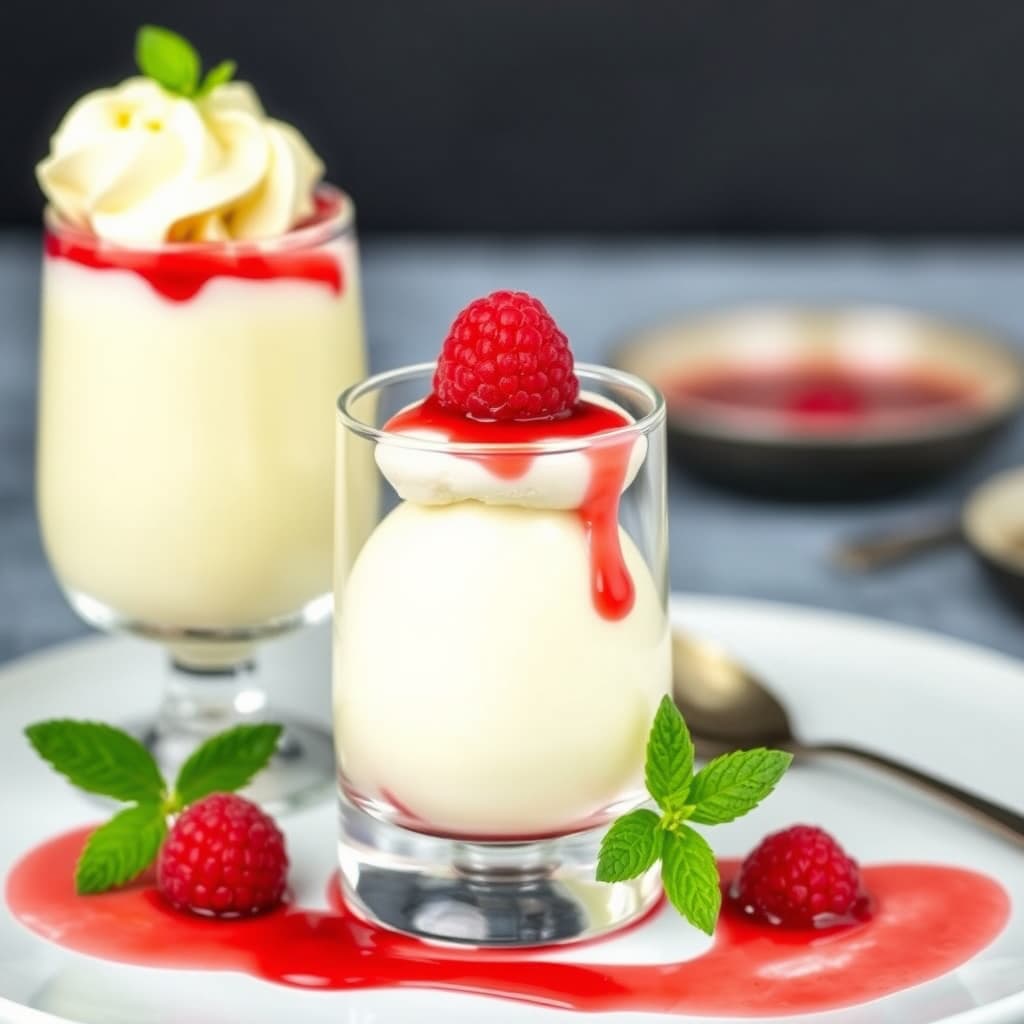 Trio av sorbet med bringebærsaus