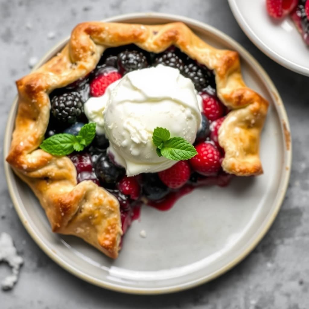 Triple bær-galette med hjemmelaget vaniljeis uten iskremmaskin